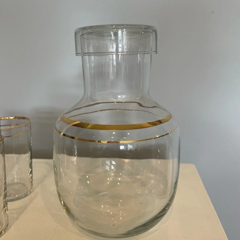 Art deco mid century water carafe with matching glasses